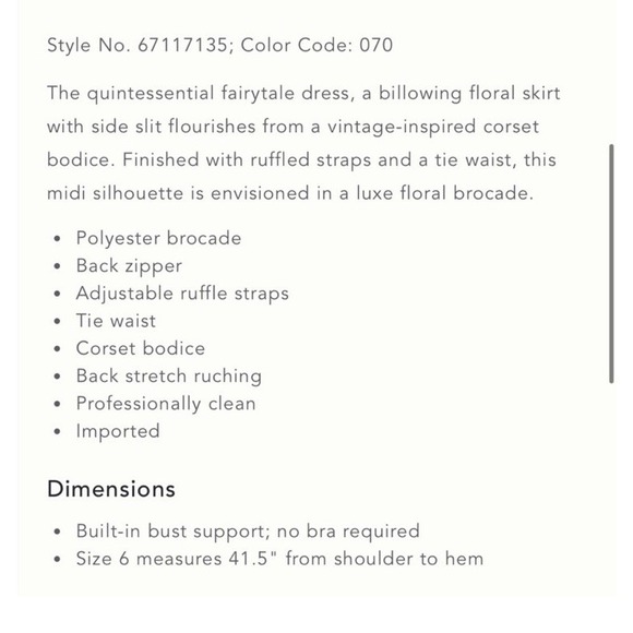 $525 Anthropologie V. Chapman Vera Ruffle Corset Slit Gold Dress Floral 10 Midi - Picture 15 of 15